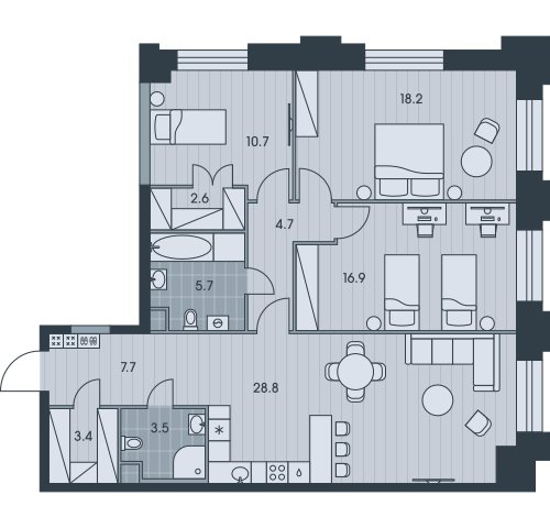 4-комнатная квартира без отделки, 102.2 м2, 7 этаж, сдача 3 квартал 2025 г., ЖК EVER, корпус 6 - объявление 2397948 - фото №1