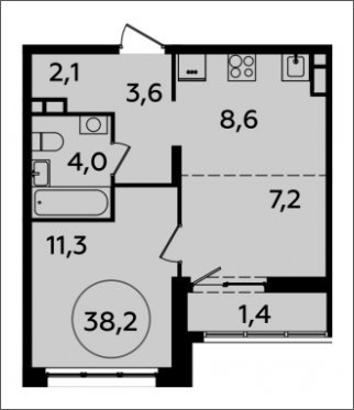 2-комнатная квартира (евро) с полной отделкой, 38.2 м2, 6 этаж, сдача 4 квартал 2023 г., ЖК Испанские кварталы, корпус 8.2 - объявление 1633673 - фото №1