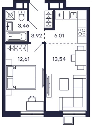 1-комнатная квартира с частичной отделкой, 37.78 м2, 24 этаж, сдача 2 квартал 2025 г., ЖК Квартал Тетрис, корпус "Квартал Тетрис 2.2" - объявление 2386350 - фото №1