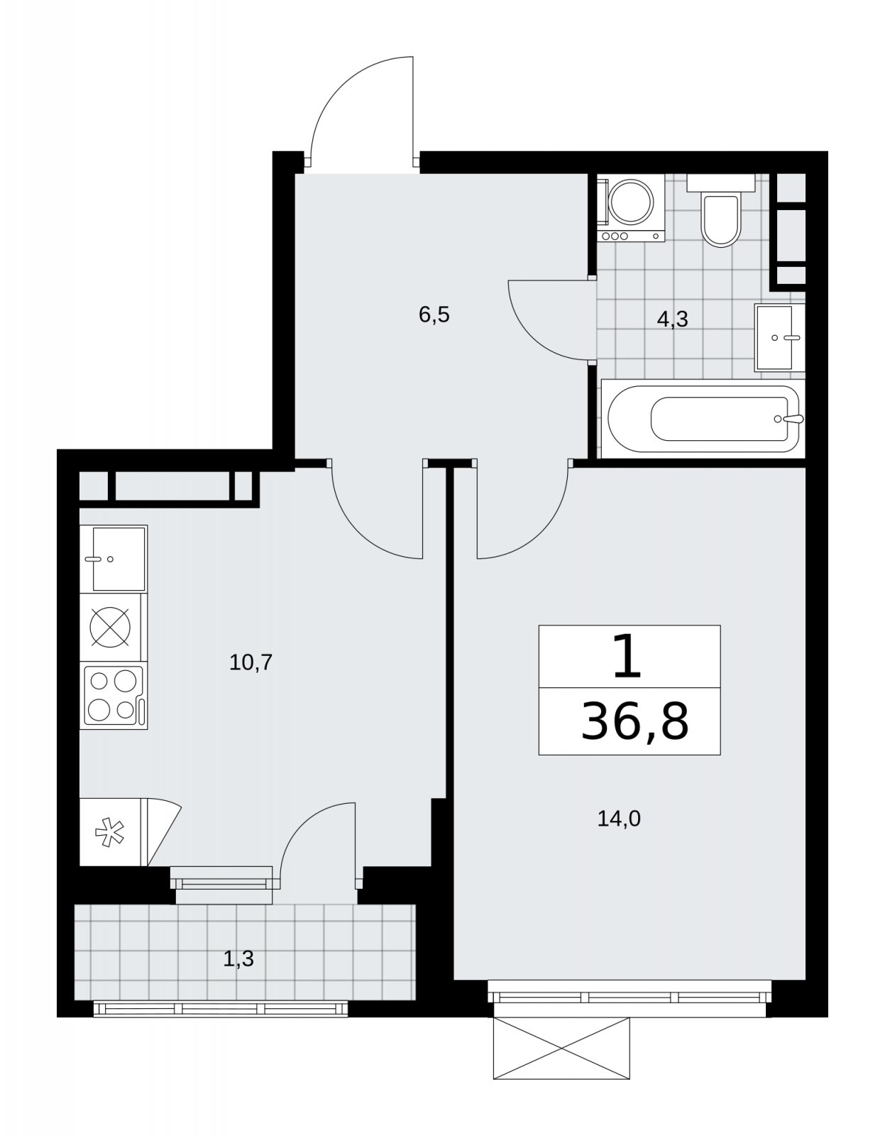 1-комнатная квартира без отделки, 36.8 м2, 12 этаж, сдача 4 квартал 2025 г., ЖК Прокшино, корпус 11.1.4 - объявление 2257503 - фото №1