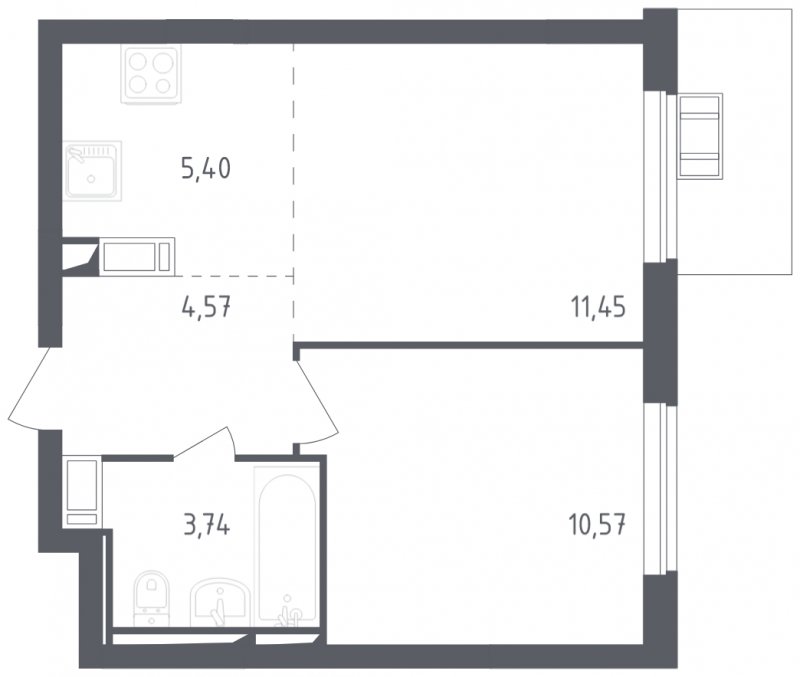 2-комнатная квартира с полной отделкой, 35.73 м2, 17 этаж, сдача 3 квартал 2023 г., ЖК Томилино Парк, корпус 4.1 - объявление 1747275 - фото №1