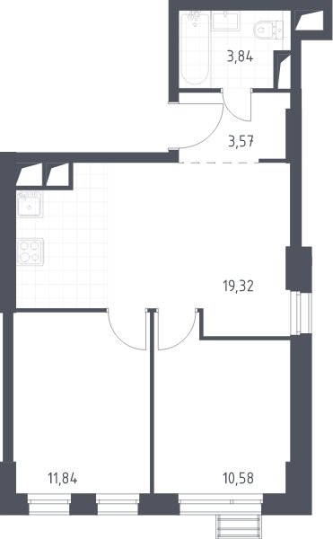 2-комнатная квартира с полной отделкой, 49.1 м2, 21 этаж, сдача 2 квартал 2023 г., ЖК Квартал Спутник, корпус 14 - объявление 2065922 - фото №1