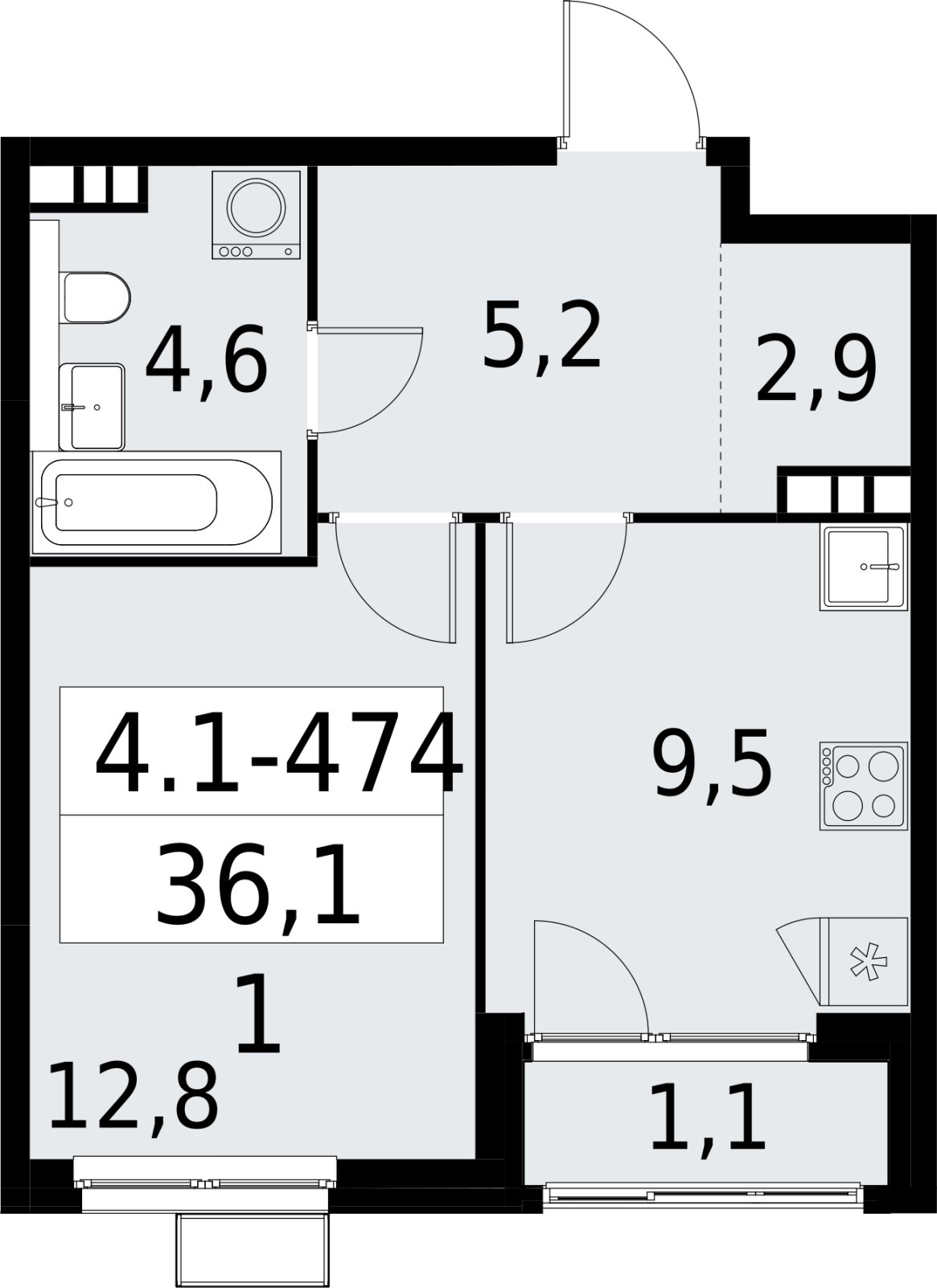 1-комнатная квартира с полной отделкой, 36.1 м2, 12 этаж, сдача 2 квартал 2027 г., ЖК Южные сады, корпус 4.1.2 - объявление 2392979 - фото №1