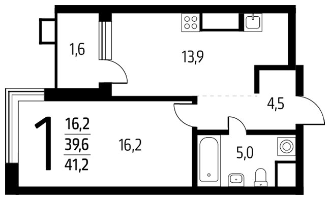 1-комнатная квартира с полной отделкой, 41.2 м2, 5 этаж, дом сдан, ЖК Новые Ватутинки. Центральный, корпус 9/2/2.2 - объявление 2261630 - фото №1