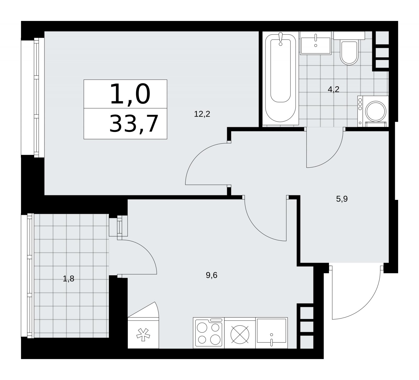 1-комнатная квартира без отделки, 33.7 м2, 8 этаж, сдача 1 квартал 2026 г., ЖК Дзен-кварталы, корпус 3.1 - объявление 2240811 - фото №1