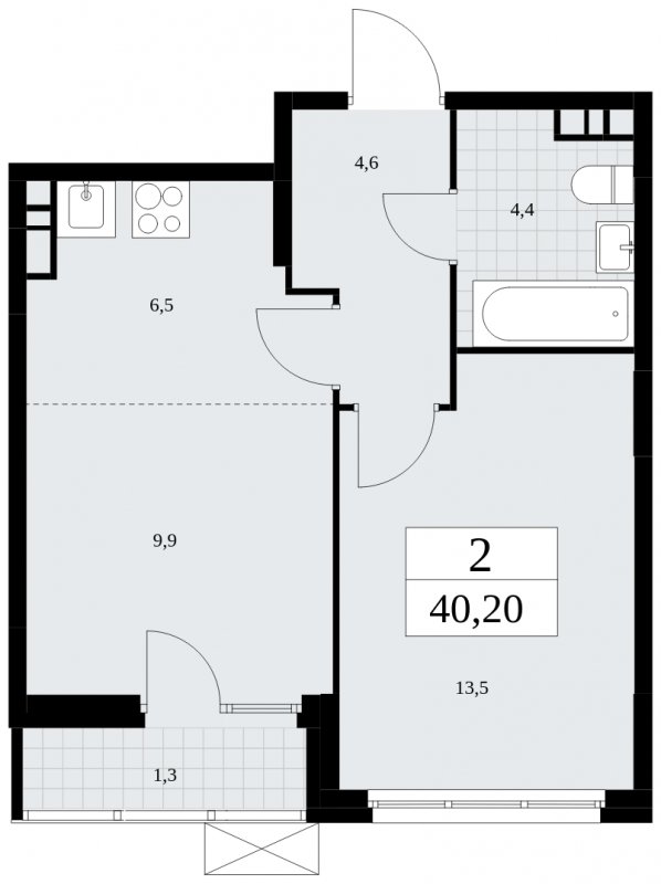 2-комнатная квартира (евро) с частичной отделкой, 40.2 м2, 6 этаж, сдача 4 квартал 2024 г., ЖК Скандинавия, корпус 35.1.4 - объявление 1779700 - фото №1