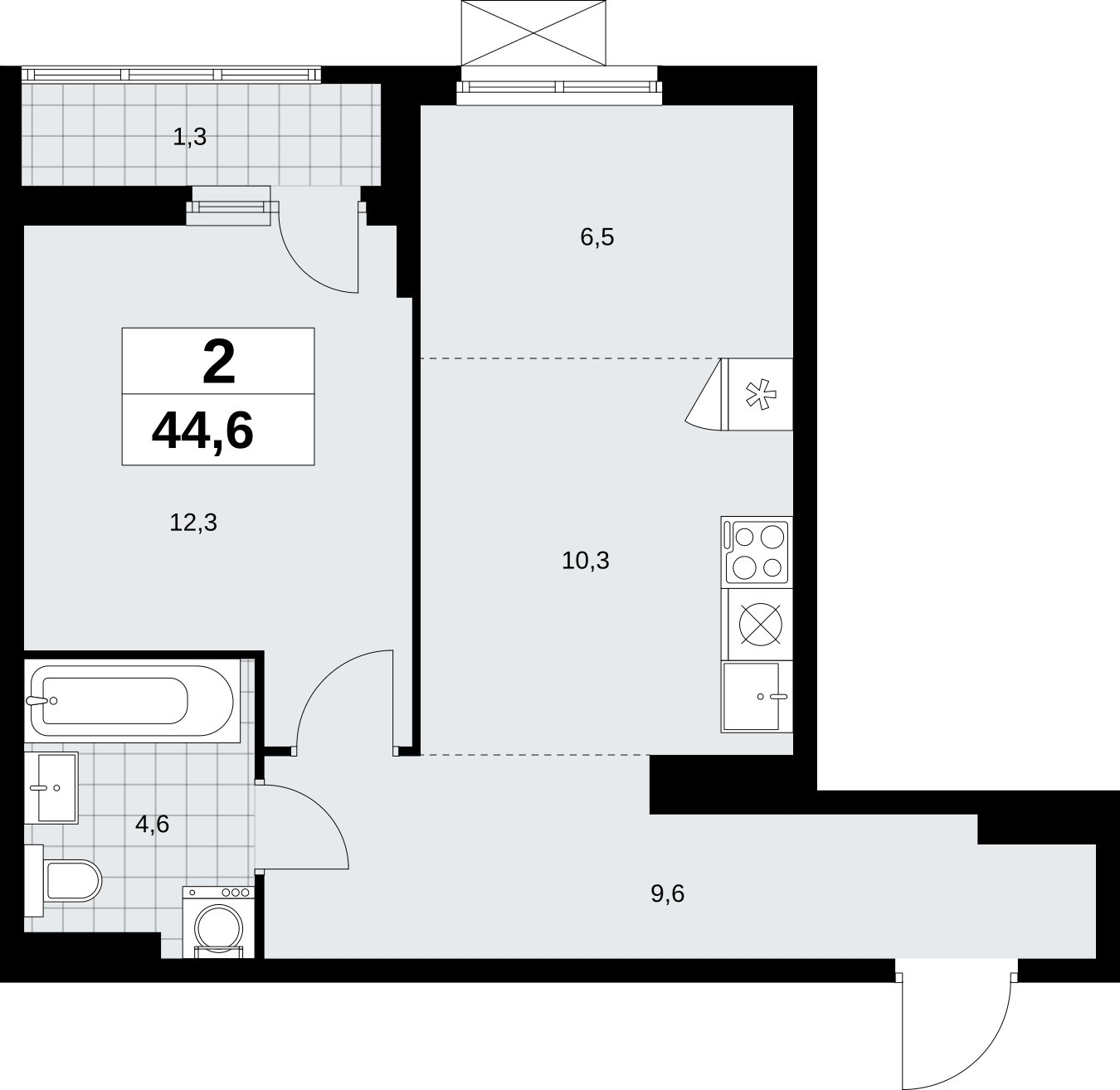 2-комнатная квартира (евро) без отделки, 44.6 м2, 10 этаж, сдача 2 квартал 2026 г., ЖК Дзен-кварталы, корпус 6.1.1 - объявление 2327183 - фото №1