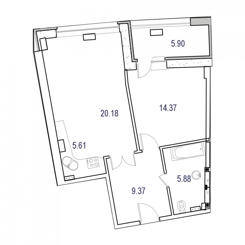 2-комнатные апартаменты 62.9 м2, 3 этаж, дом сдан, ЖК МФК Маршал, корпус 9 - объявление 1452884 - фото №1