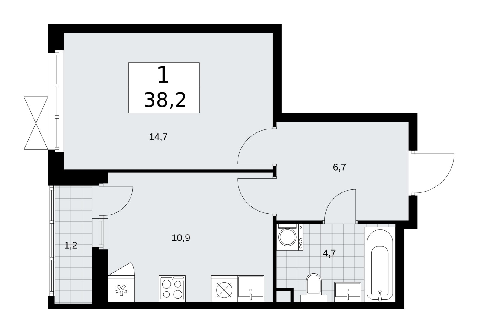 1-комнатная квартира без отделки, 38.2 м2, 2 этаж, сдача 1 квартал 2026 г., ЖК Скандинавия, корпус 37.2.1 - объявление 2254272 - фото №1