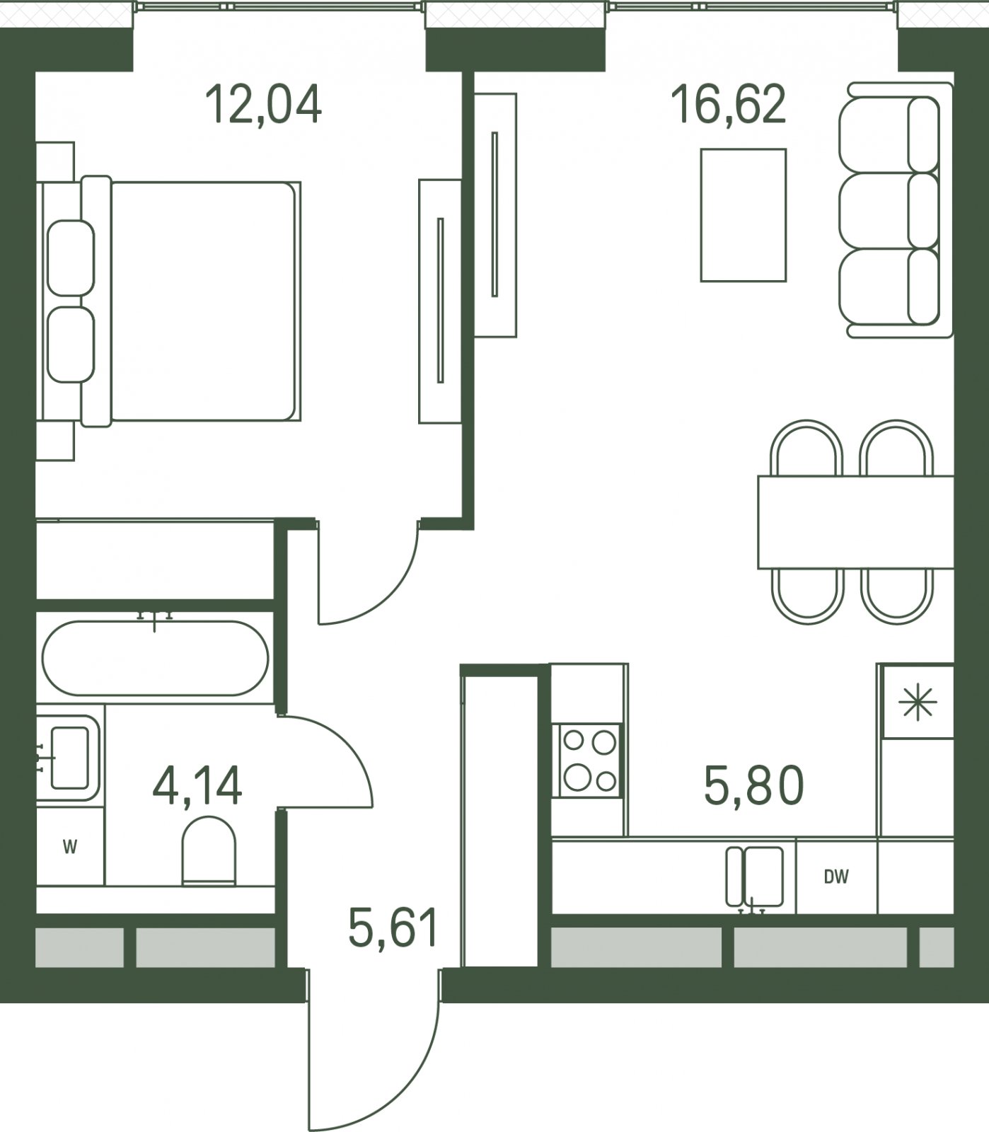 1-комнатная квартира с частичной отделкой, 44.21 м2, 2 этаж, сдача 3 квартал 2025 г., ЖК Moments, корпус 1 - объявление 2282782 - фото №1