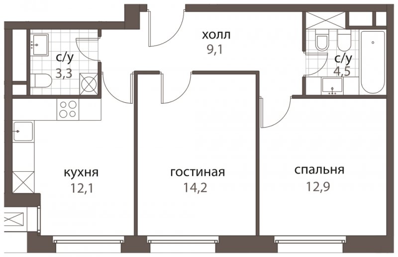 2-комнатная квартира без отделки, 56.1 м2, 5 этаж, дом сдан, ЖК HomeCity, корпус 1 - объявление 1762680 - фото №1