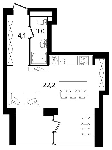 1-комнатная квартира 25.8 м2, 15 этаж, дом сдан, ЖК Клубный дом на Пришвина, корпус 1 - объявление 1074772 - фото №1