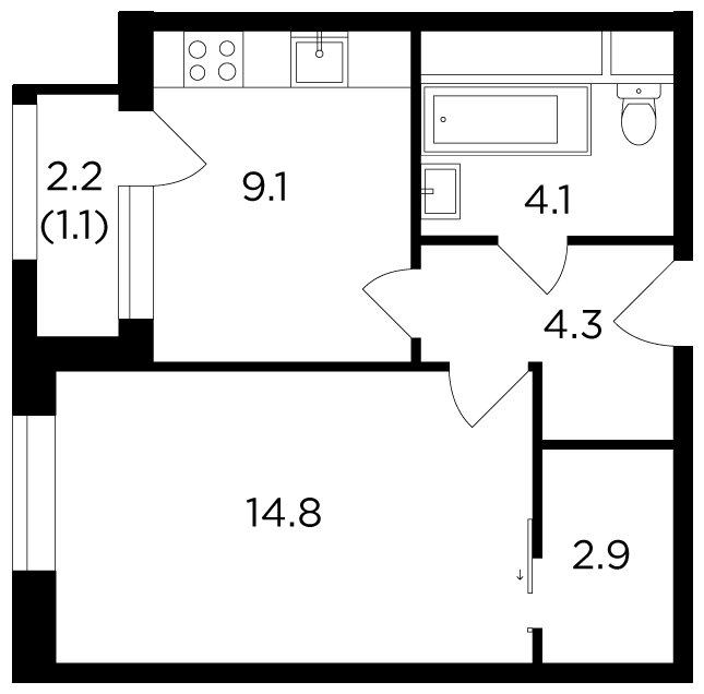 1-комнатная квартира без отделки, 36.21 м2, 8 этаж, дом сдан, ЖК Филатов Луг, корпус 3 - объявление 1754625 - фото №1