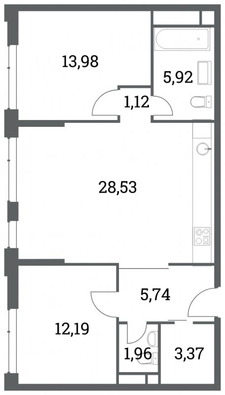 2-комнатная квартира без отделки, 72.81 м2, 36 этаж, сдача 4 квартал 2022 г., ЖК Headliner, корпус 6 - объявление 1285113 - фото №1