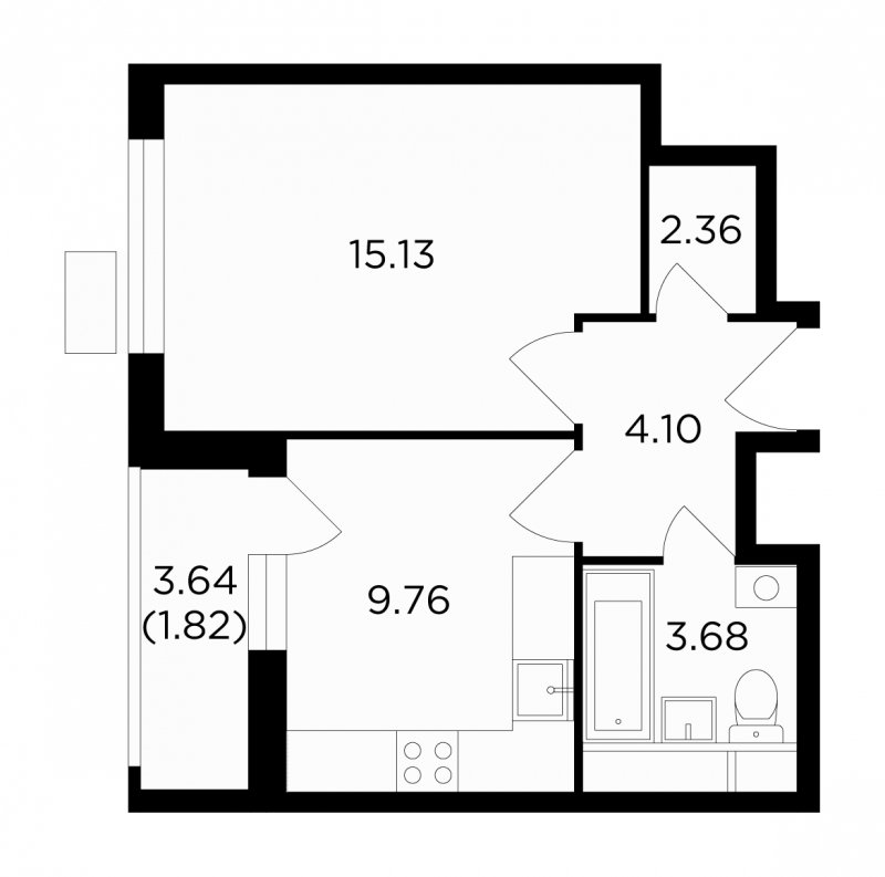 1-комнатная квартира без отделки, 36.85 м2, 9 этаж, сдача 4 квартал 2022 г., ЖК VESNA, корпус 3 - объявление 1702935 - фото №1