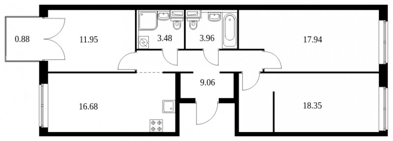 3-комнатная квартира с полной отделкой, 82.3 м2, 10 этаж, сдача 1 квартал 2024 г., ЖК Green Park, корпус 8 - объявление 1594559 - фото №1