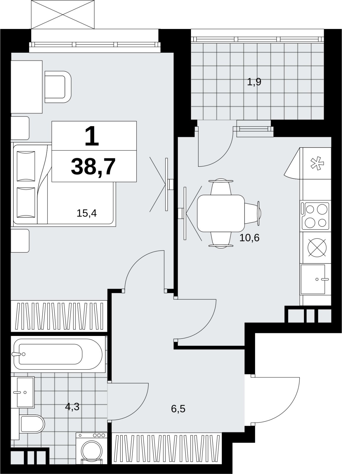 1-комнатная квартира без отделки, 38.7 м2, 4 этаж, сдача 4 квартал 2026 г., ЖК Скандинавия, корпус 2.18.2.6 - объявление 2351721 - фото №1