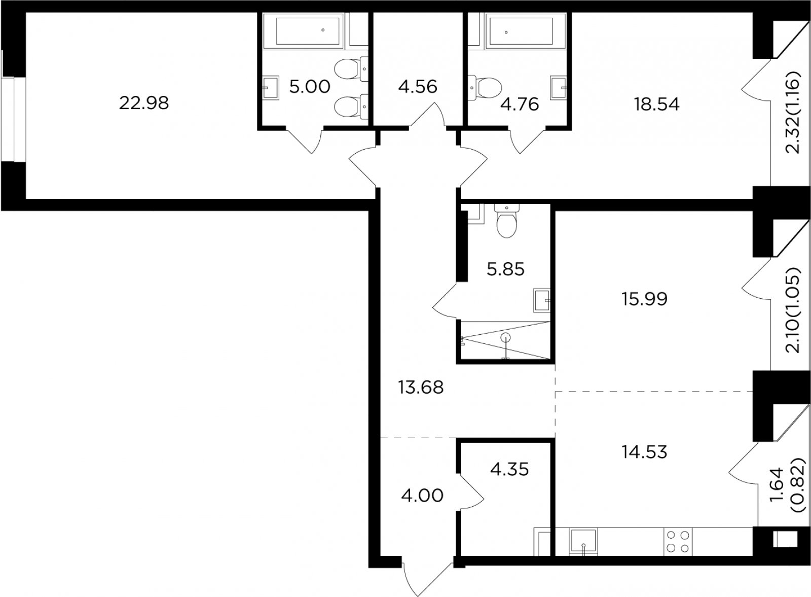 3-комнатная квартира без отделки, 117.27 м2, 10 этаж, дом сдан, ЖК FORIVER, корпус 2 - объявление 2233262 - фото №1