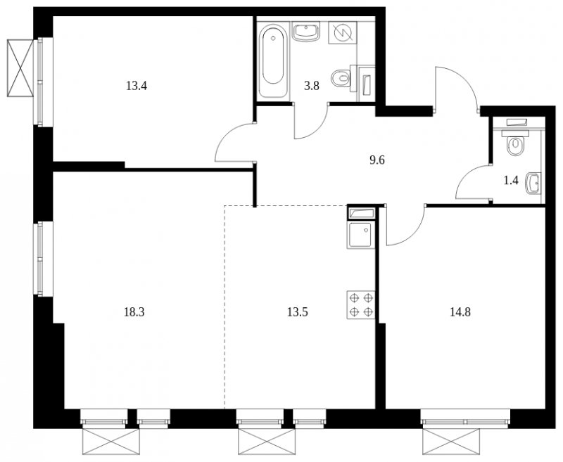 3-комнатная квартира с полной отделкой, 74.8 м2, 26 этаж, сдача 4 квартал 2023 г., ЖК Второй Нагатинский, корпус 4 - объявление 1688811 - фото №1