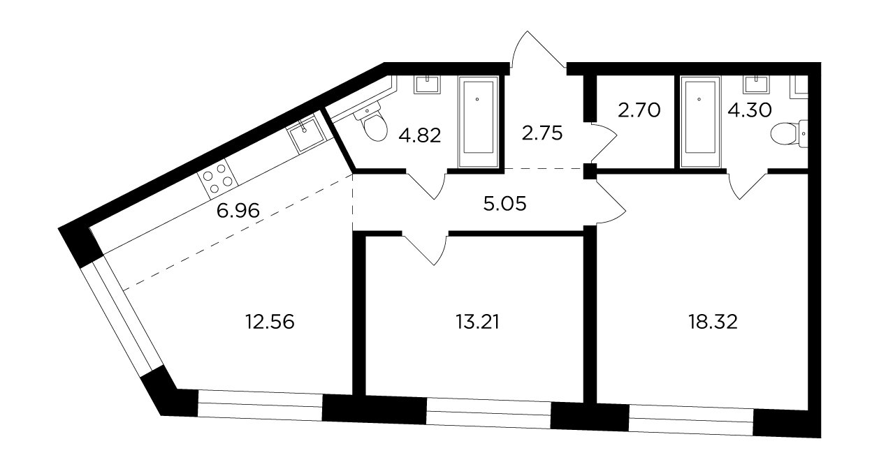 3-комнатная квартира с частичной отделкой, 70.67 м2, 3 этаж, дом сдан, ЖК FORIVER, корпус 8 - объявление 2371312 - фото №1