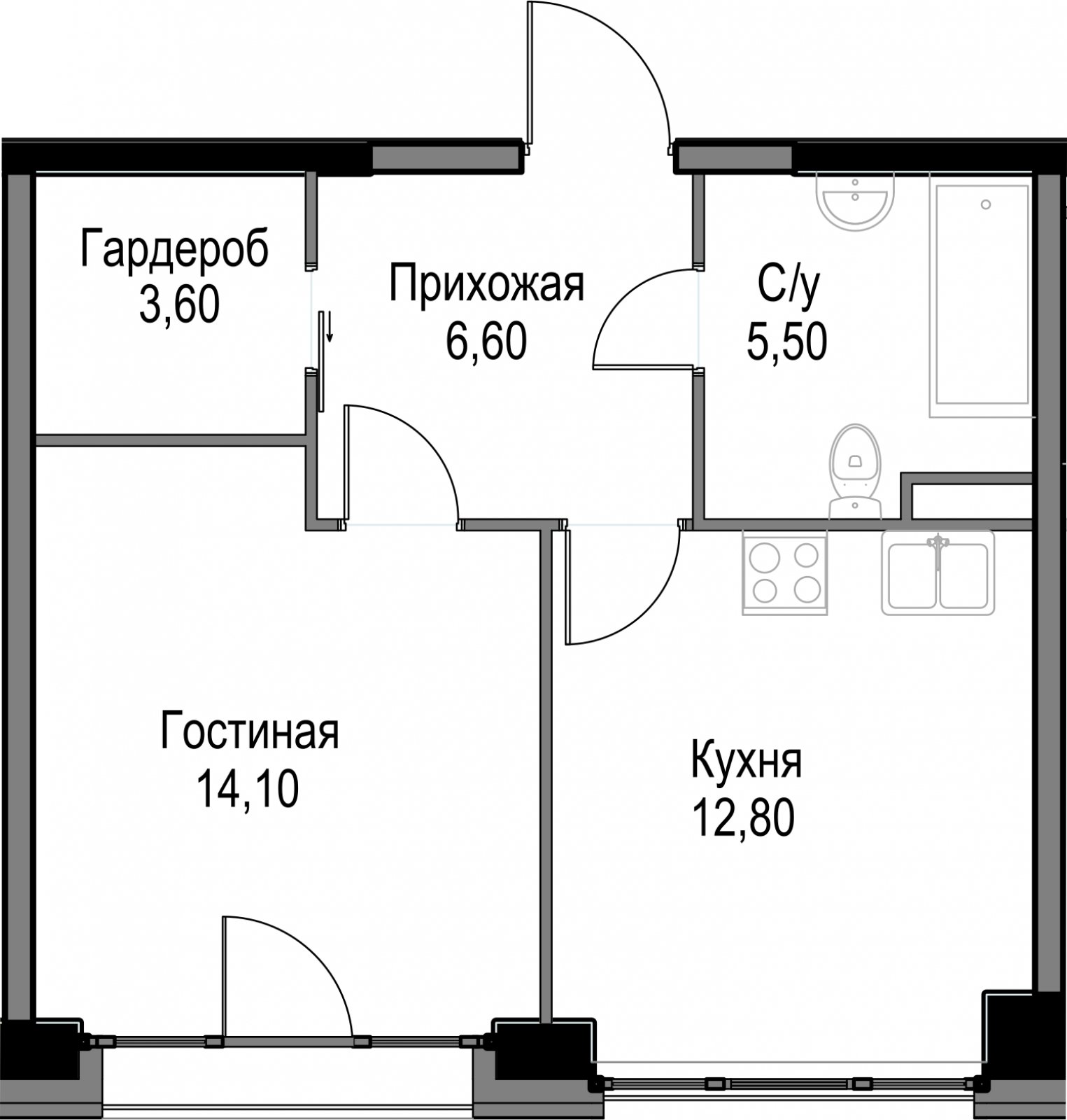 1-комнатная квартира без отделки, 42.6 м2, 14 этаж, дом сдан, ЖК AFI Park Воронцовский, корпус 5 - объявление 2316481 - фото №1
