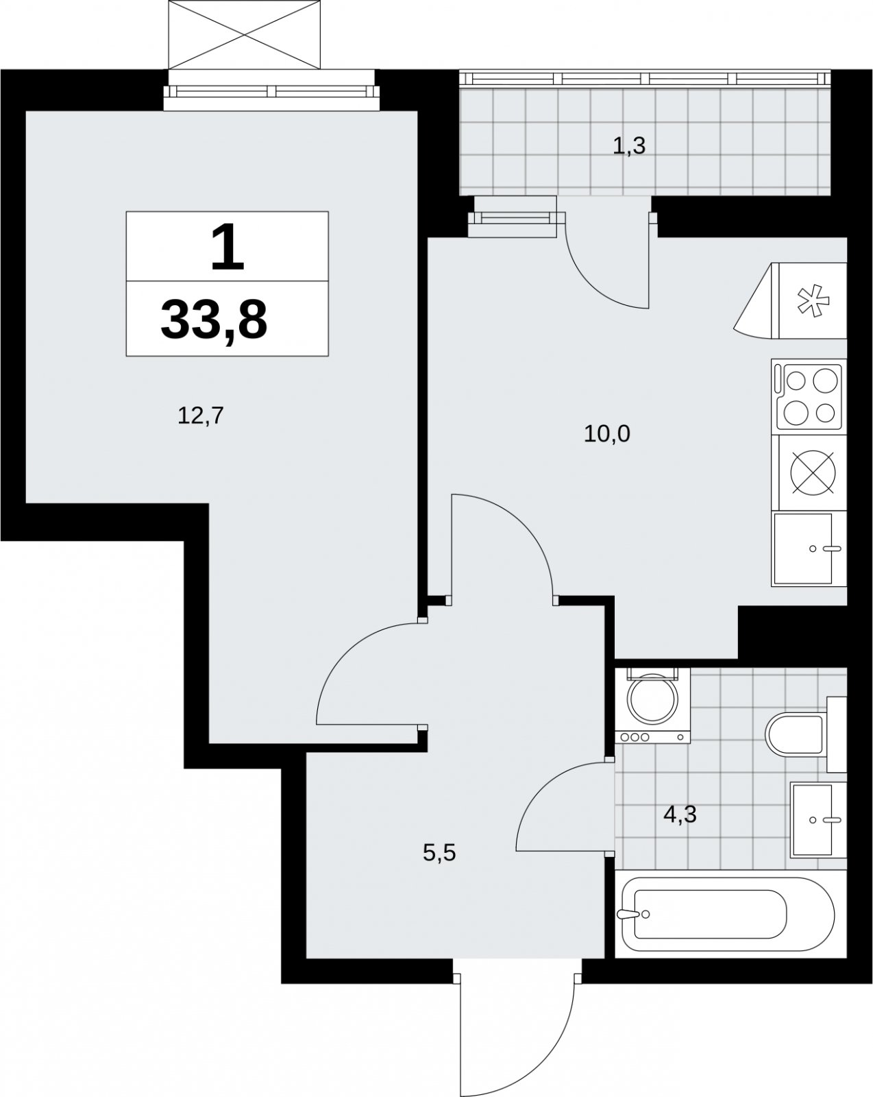 1-комнатная квартира без отделки, 33.8 м2, 5 этаж, сдача 2 квартал 2026 г., ЖК Дзен-кварталы, корпус 6.1.1 - объявление 2327044 - фото №1