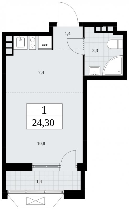 Студия с частичной отделкой, 24.3 м2, 9 этаж, сдача 4 квартал 2024 г., ЖК Бунинские кварталы, корпус 1.2 - объявление 1834432 - фото №1