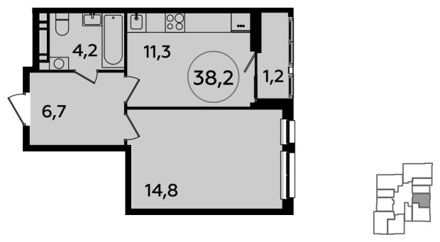 1-комнатная квартира без отделки, 38.2 м2, 18 этаж, сдача 1 квартал 2024 г., ЖК Южные сады, корпус 1.3 - объявление 1512383 - фото №1