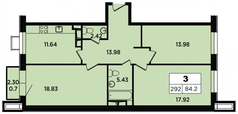 3-комнатные апартаменты 84.2 м2, 4 этаж, дом сдан, ЖК Легендарный Квартал на Березовой  аллее, корпус 3 - объявление 1694834 - фото №1