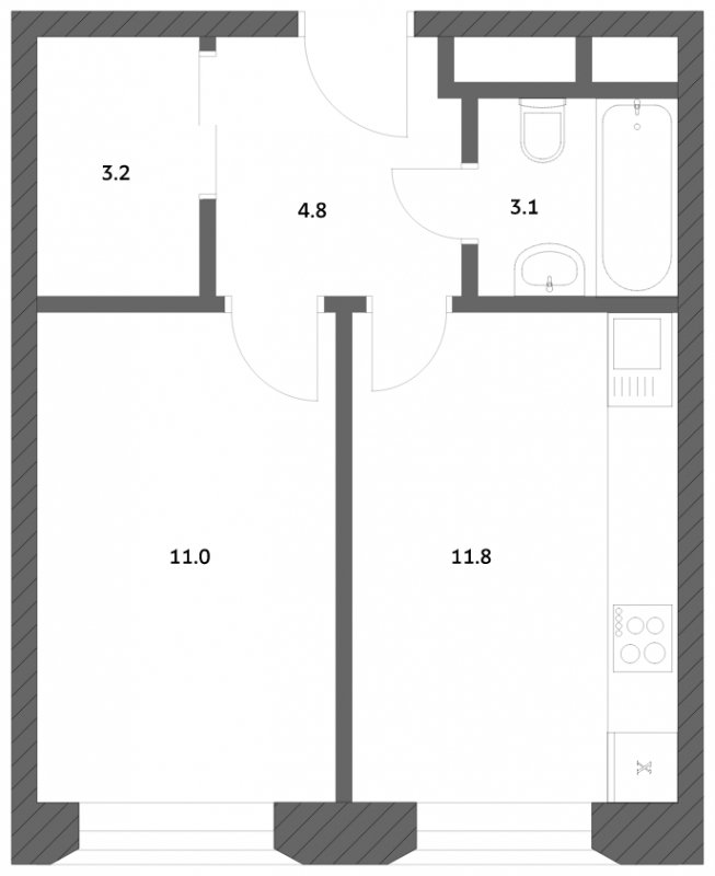 1-комнатная квартира с частичной отделкой, 33.89 м2, 25 этаж, сдача 4 квартал 2023 г., ЖК Городские истории, корпус 3 - объявление 1525747 - фото №1