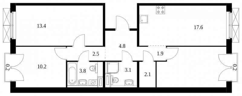 3-комнатная квартира с полной отделкой, 77.3 м2, 2 этаж, сдача 3 квартал 2023 г., ЖК Середневский лес, корпус 1.2 - объявление 1594623 - фото №1