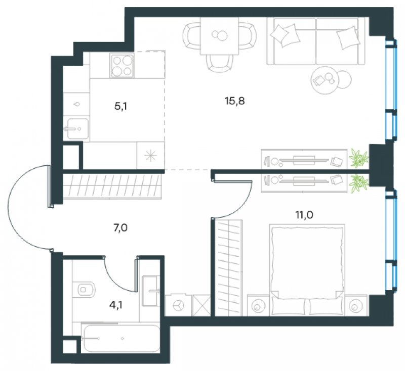 2-комнатная квартира без отделки, 43 м2, 13 этаж, сдача 2 квартал 2025 г., ЖК Level Мичуринский, корпус 2 - объявление 1795789 - фото №1