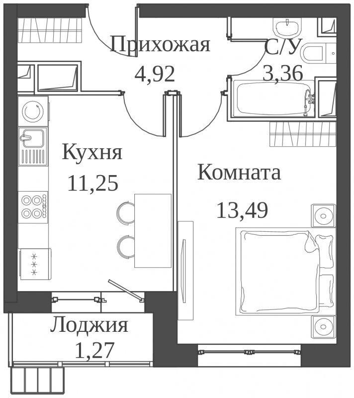 1-комнатная квартира с частичной отделкой, 34.29 м2, 3 этаж, сдача 2 квартал 2023 г., ЖК Аквилон Митино, корпус 4 - объявление 1759449 - фото №1