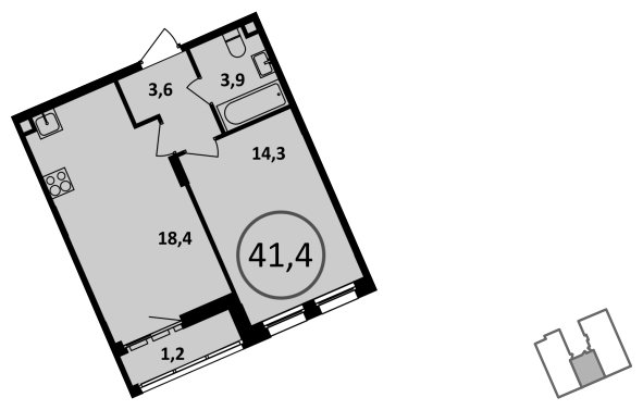 1-комнатная квартира без отделки, 41.4 м2, 3 этаж, сдача 4 квартал 2022 г., ЖК Испанские кварталы, корпус 5.3 - объявление 1409491 - фото №1