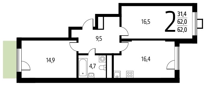 2-комнатная квартира с полной отделкой, 62 м2, 1 этаж, сдача 1 квартал 2024 г., ЖК Новые Ватутинки. Центральный, корпус 9/2/2.1 - объявление 1673937 - фото №1