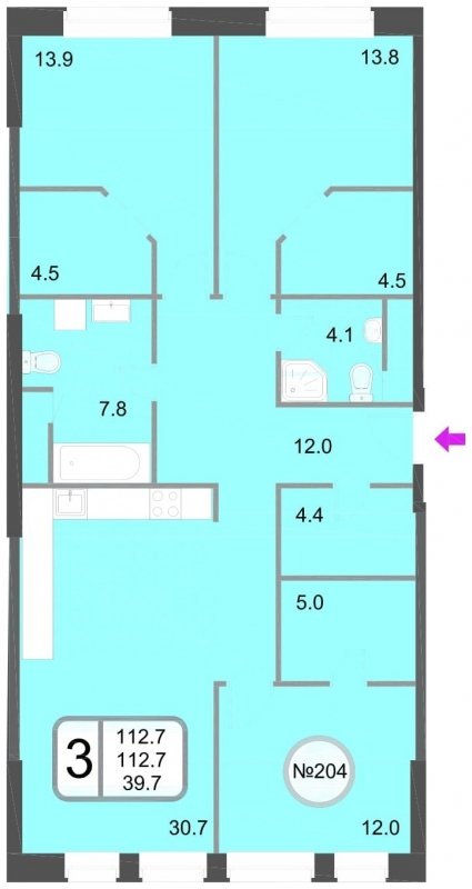 3-комнатная квартира без отделки, 112.7 м2, 6 этаж, дом сдан, ЖК Хорошевский, корпус 1 - объявление 1107065 - фото №1