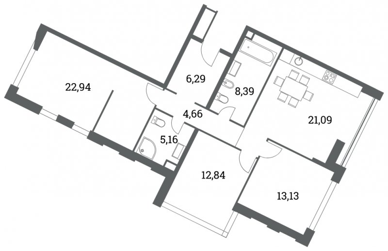 3-комнатная квартира без отделки, 94.5 м2, 2 этаж, сдача 4 квартал 2022 г., ЖК Headliner, корпус 7 - объявление 1284998 - фото №1