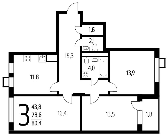 3-комнатная квартира с полной отделкой, 80.4 м2, 7 этаж, дом сдан, ЖК Новые Ватутинки. Центральный, корпус 9/1/1.1 - объявление 1674998 - фото №1