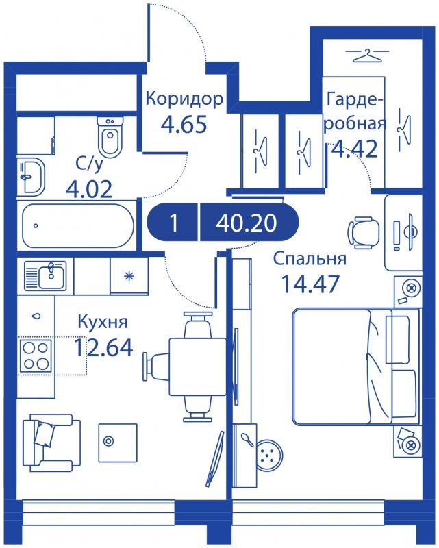 1-комнатная квартира без отделки, 27.5 м2, 22 этаж, сдача 4 квартал 2023 г., ЖК iLove, корпус 3 - объявление 1774551 - фото №1