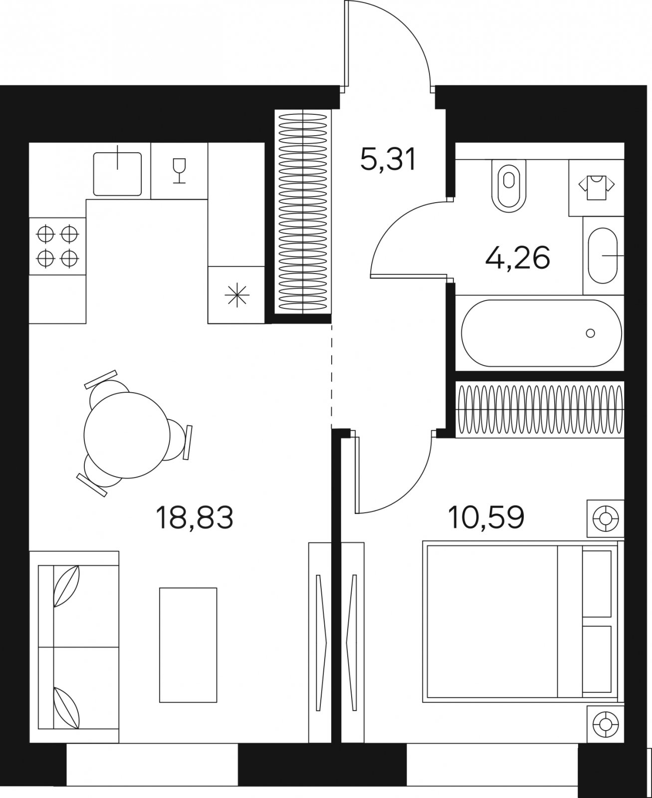 1-комнатная квартира без отделки, 38.99 м2, 19 этаж, сдача 4 квартал 2024 г., ЖК FØRST, корпус 2 - объявление 1968292 - фото №1