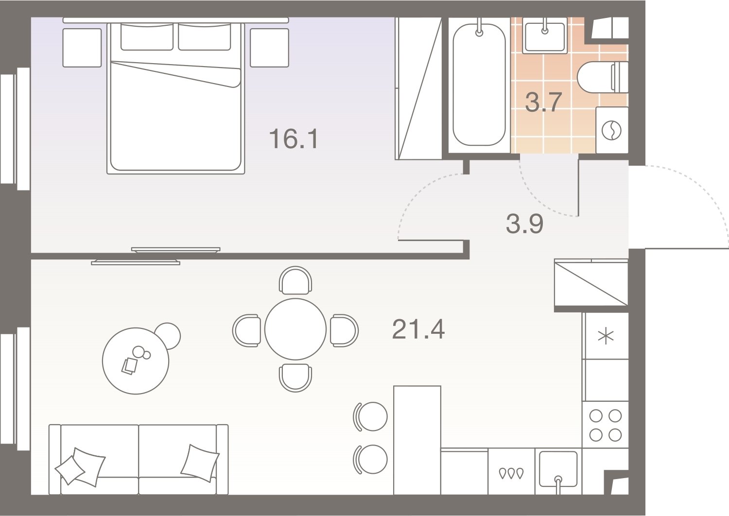 2-комнатная квартира без отделки, 45.1 м2, 15 этаж, сдача 1 квартал 2026 г., ЖК Twelve, корпус 3 - объявление 2335076 - фото №1