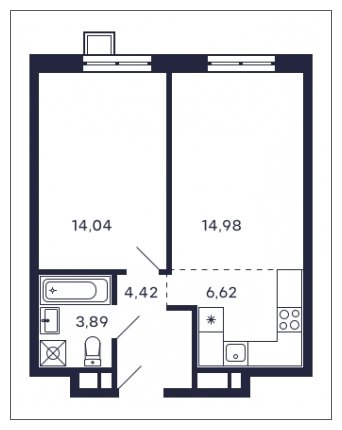 1-комнатная квартира без отделки, 43.95 м2, 19 этаж, сдача 2 квартал 2025 г., ЖК Квартал Тетрис, корпус "Квартал Тетрис 2.1" - объявление 2001726 - фото №1