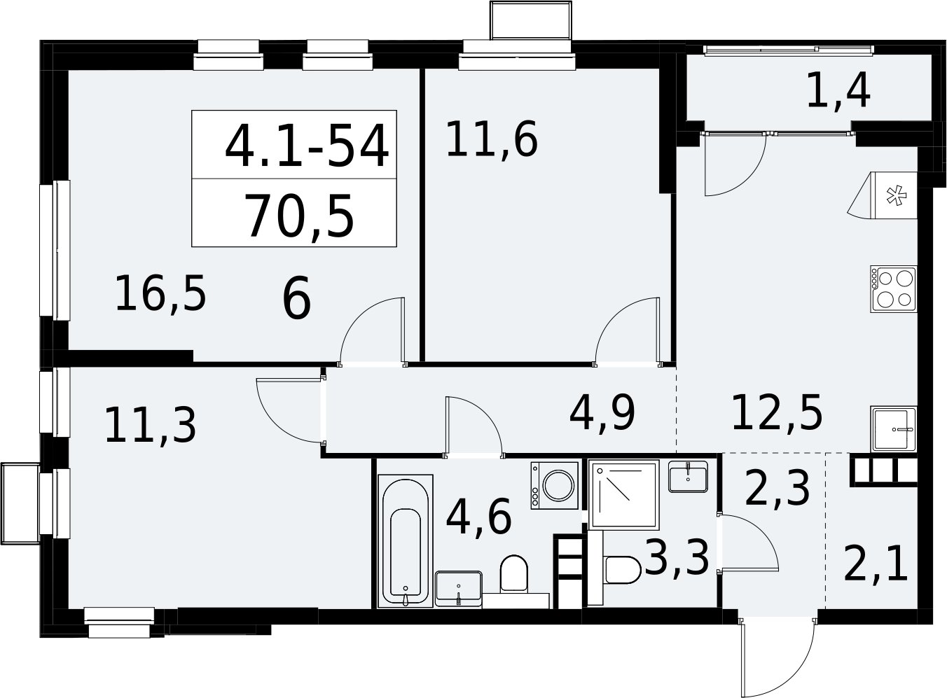 3-комнатная квартира с полной отделкой, 70.5 м2, 10 этаж, сдача 2 квартал 2027 г., ЖК Южные сады, корпус 4.1.1 - объявление 2392595 - фото №1