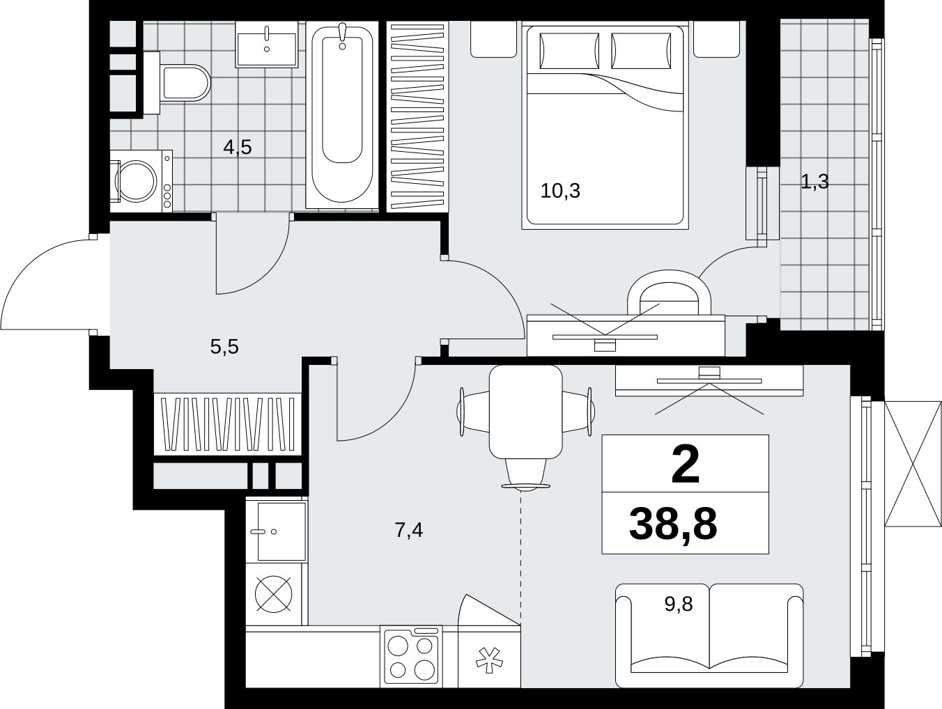 2-комнатная квартира (евро) с полной отделкой, 38.8 м2, 9 этаж, сдача 1 квартал 2027 г., ЖК Скандинавия, корпус 2.18.2.2 - объявление 2351290 - фото №1