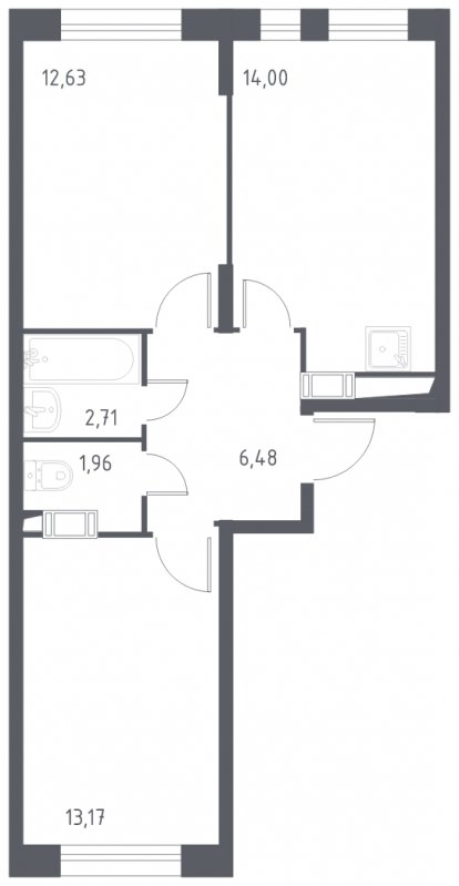 2-комнатная квартира с полной отделкой, 50.95 м2, 15 этаж, сдача 3 квартал 2023 г., ЖК Люберцы, корпус 66 - объявление 1632208 - фото №1