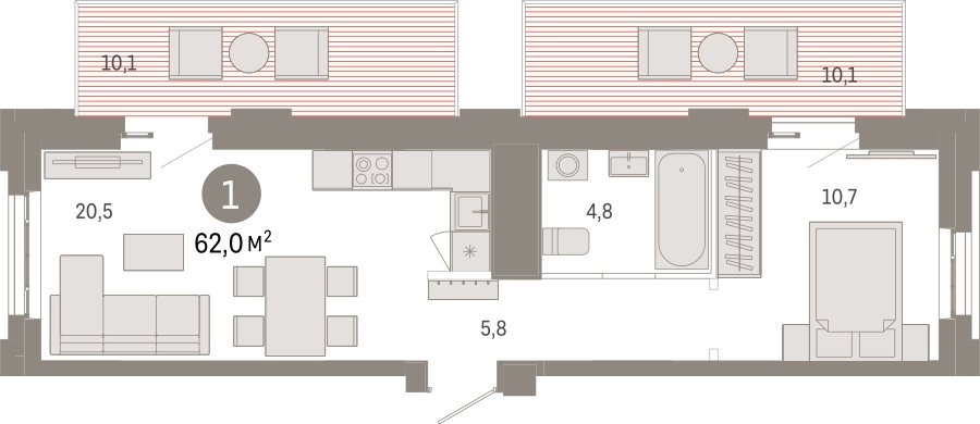 1-комнатная квартира с частичной отделкой, 62 м2, 2 этаж, сдача 3 квартал 2026 г., ЖК Квартал Метроном, корпус 1 - объявление 2330958 - фото №1