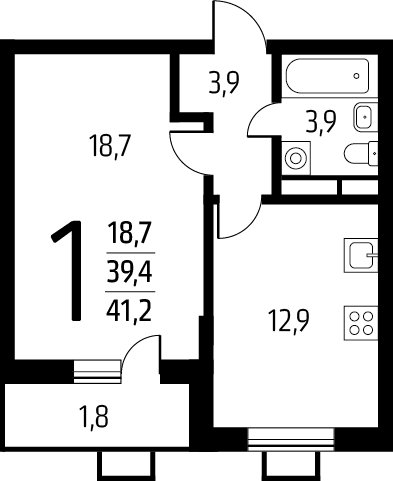 1-комнатная квартира с полной отделкой, 41.2 м2, 5 этаж, сдача 1 квартал 2025 г., ЖК Новые Ватутинки. Заречный, корпус 5/2 - объявление 2386276 - фото №1