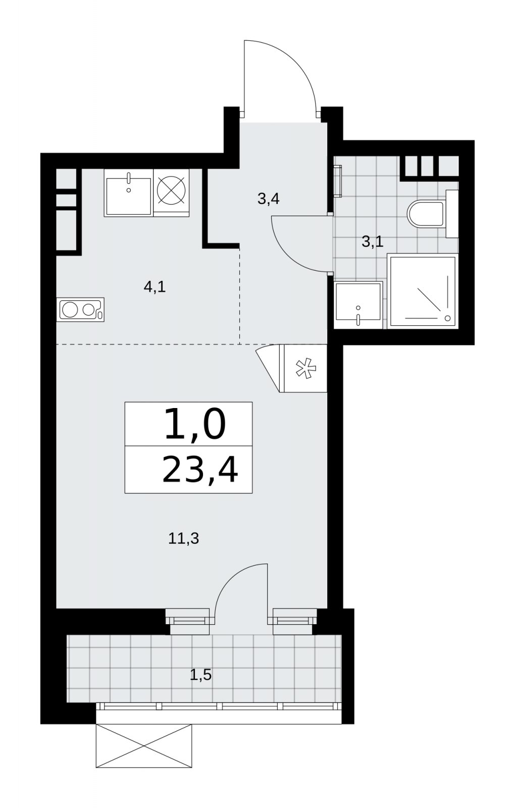 Студия с частичной отделкой, 23.4 м2, 11 этаж, сдача 2 квартал 2026 г., ЖК Прокшино, корпус 10.1.4 - объявление 2227555 - фото №1
