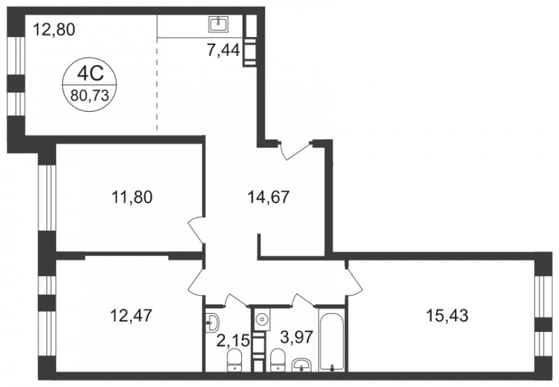 4-комнатная квартира с полной отделкой, 80.73 м2, 3 этаж, сдача 3 квартал 2023 г., ЖК Люберцы, корпус 66 - объявление 1597986 - фото №1