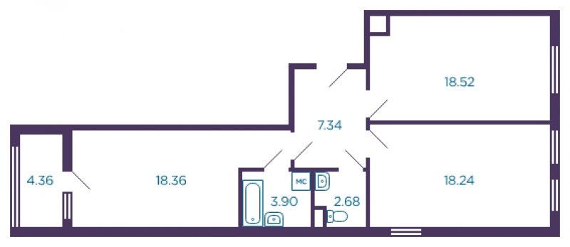 2-комнатная квартира без отделки, 71.22 м2, 1 этаж, сдача 4 квартал 2022 г., ЖК Миниполис Дивное, корпус 3 - объявление 1575816 - фото №1
